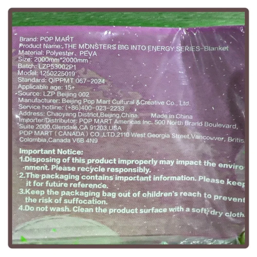 Pop Mart The Monsters Labubu Big Into Energy Blanket Mat